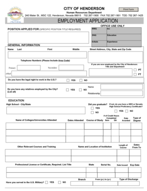City of Henderson Employment Application