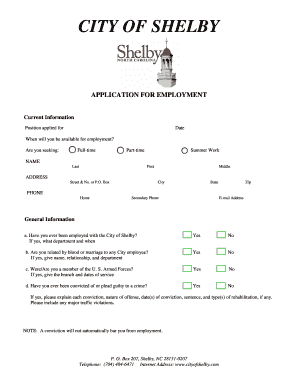City of Shelby Employment Application