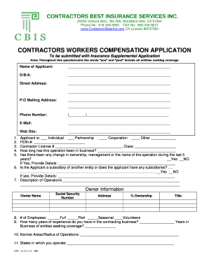 Contractors Workers Compensation Application