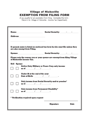 Village of Hicksville Income Tax Exemption Form
