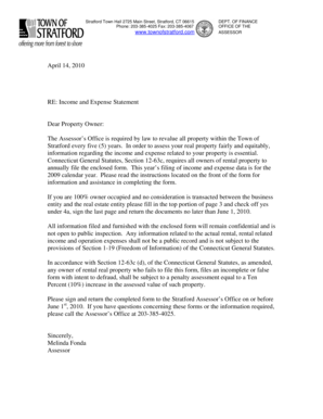 Stratford Connecticut Income and Expense Statement