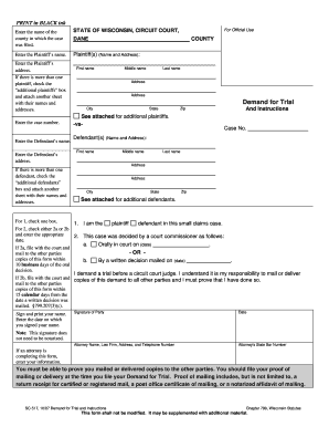 Wisconsin Demand for Trial Form
