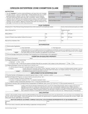 Oregon Enterprise Zone Exemption Claim