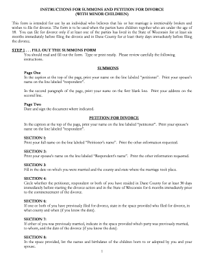 Wisconsin Divorce Petition with Minor Children