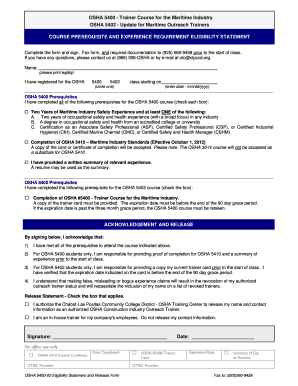 OSHA 5400-02 Eligibility Statement and Release Form