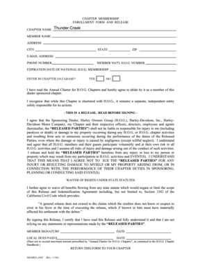 H.O.G. Chapter Membership Enrollment Form and Release