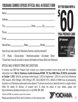 Yokohama Summer Joyride Mail-In Rebate Form