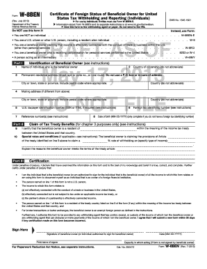 Form W-8BEN Certificate of Foreign Status