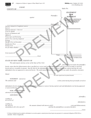 New York Judgment on Failure to Appear or Plead