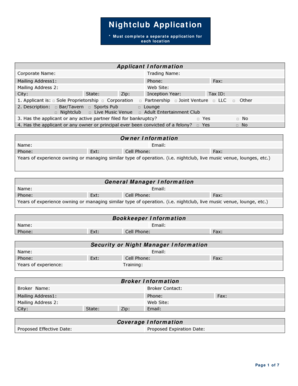 Nightclub Application Form