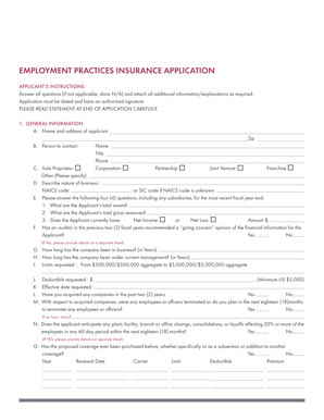Employment Practices Insurance Application