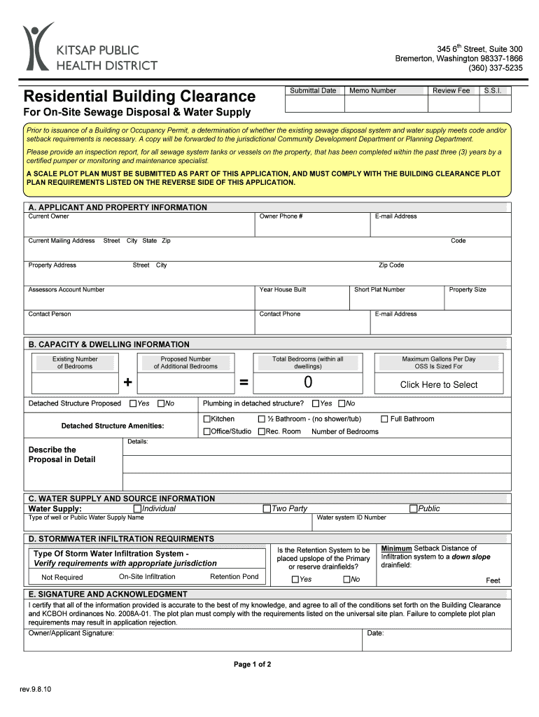 Fillable Online Building Clearance Application Residential Kitsap