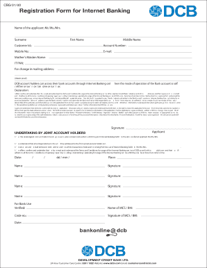 Registration form for internet banking - DCB Bank