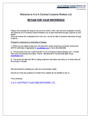 Canada Customs Broker Account Setup Form