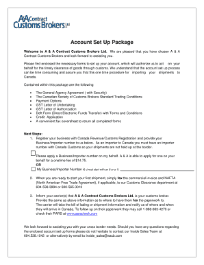 Canadian Customs Broker Account Setup Package
