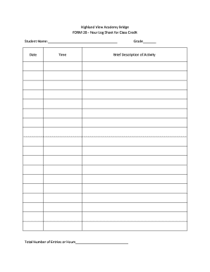 Highland View Academy Bridge FORM 2B - Hour Log Sheet for ...