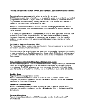 REVISED TERMS AND CONDITIONS FOR APPEALS FOR SPECIAL CONSIDERATION. Notes on completing CIMA event sponsorship application form