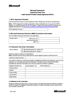 Microsoft Dynamics SL License Key Order Form