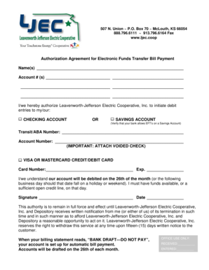 Authorization Agreement for Electronic Funds Transfer Bill Payment