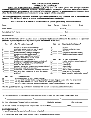Iowa Athletic Pre-Participation Physical Examination Form