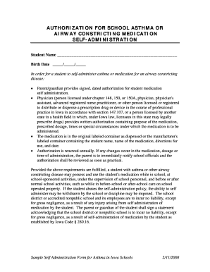 Authorization for School Asthma Medication Self-Administration
