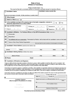 Iowa Affidavit of Candidacy
