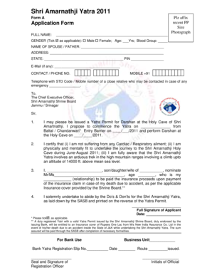 Shri Amarnathji Yatra Application Form