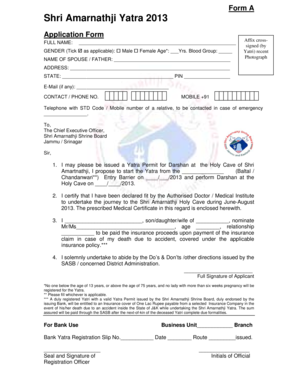 Shri Amarnathji Yatra 2013 Application Form