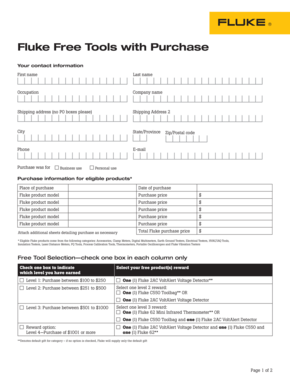 Fluke Free Tools Redemption Form