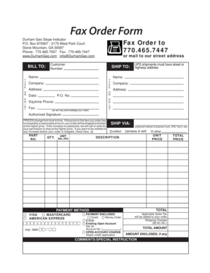 Durham Geo Slope Indicator Fax Order Form