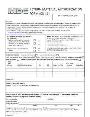Return Material Authorization Form
