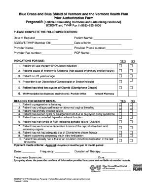 Blue Cross and Blue Shield of Vermont Prior Authorization Form