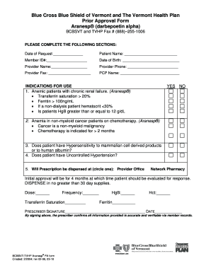 Blue Cross Blue Shield Vermont Aranesp Prior Approval Form