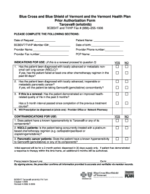 Blue Cross and Blue Shield of Vermont Tarceva Prior Authorization Form