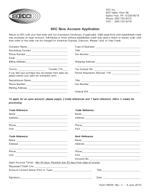 account application document form