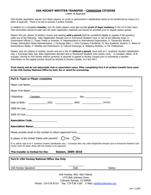 USA Hockey Written Transfer Form