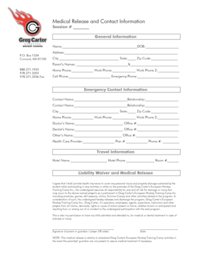 Medical Release and Contact Information Form