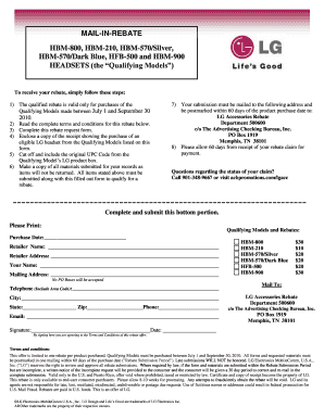 LG Headset Mail-In Rebate Form