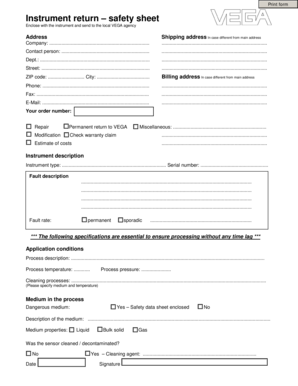 Instrument Return Safety Sheet
