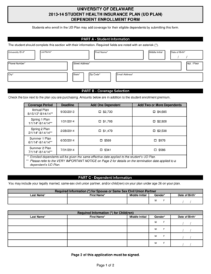 University of Delaware Student Health Insurance Dependent Enrollment Form