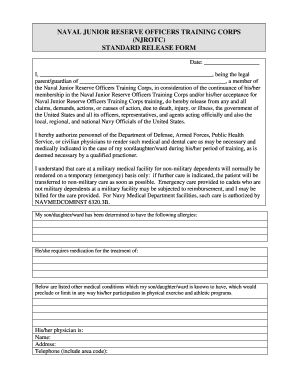 Njrotc standard release form fillable