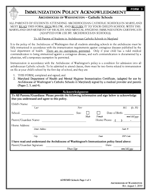 Immunization Policy Acknowledgment Form