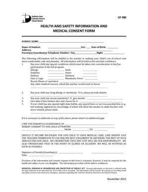 Health and Safety Information and Medical Consent Form