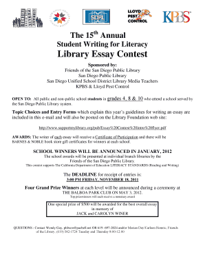 Th Annual Student Library Essay Contest San Diego Public Library Th Annual Student Library Essay Contest San Diego Public Library