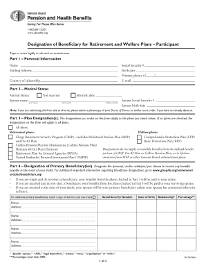 Designation of Beneficiary for Retirement and Welfare Plans