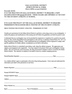 Dallas School District Sports Physical Form