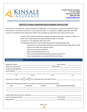 Dentists & Oral Surgeons New Business Application