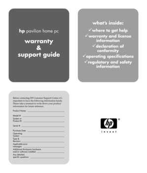 Hp pavilion home pc warranty & support guide