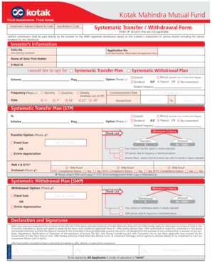 Kotak Mutual Fund Systematic Transfer Withdrawal Form
