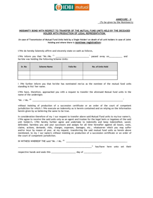 Indemnity Bond for Mutual Fund Transfer